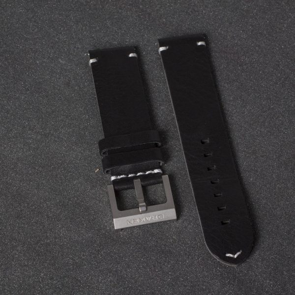 Black leather strap - cream stitch